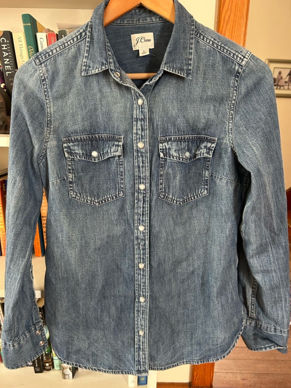 J. Crew Washed Blue Denim Snap-Front Shirt